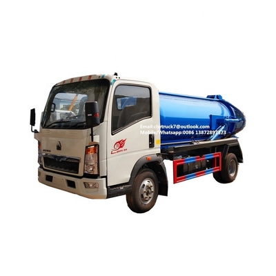 Carbon Steel Q235 HOWO 5000liters Vacuum Sewage Suction Trucks 6 Wheels Sewage Suction Tanker Truck For Sale